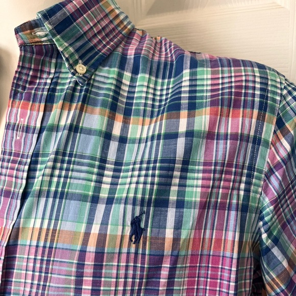 Mens Ralph Lauren Plaid Oxford Short Sleeve Shirt Size XL Classic Fit - Picture 2 of 9